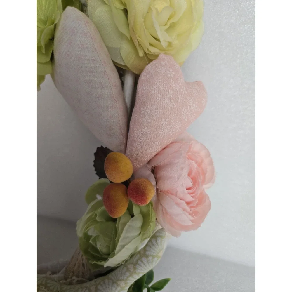 Handmade Door Wreath Love Birds Soft Pink Green Spring Time Floral Wreath 15